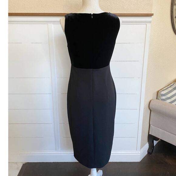 Calvin Klein VELVET Scuba‎ Midi Dress Black Plunge V-Neck Sheath Sleeveless 6 - Picture 7 of 14